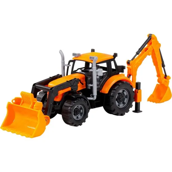 Cavallino Tractor med Frontlæsser og Gravemaskine, Gul, 1:32