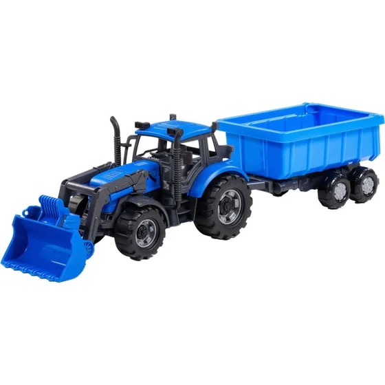 Cavallino Traktor med Frontlæsser og Tipvogn, Blå, 1:32