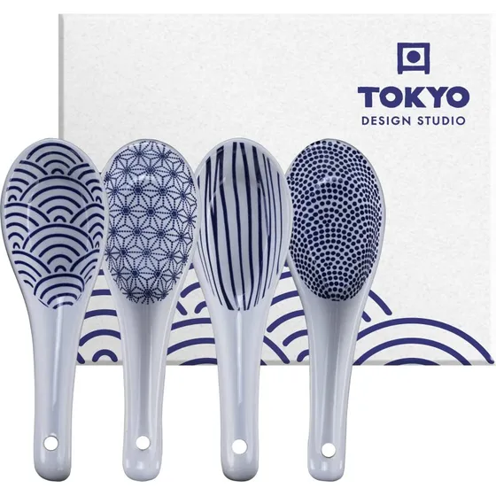 Tokyo Design Studio Nippon Blue suppeske - 4 stk. i porcelæn
