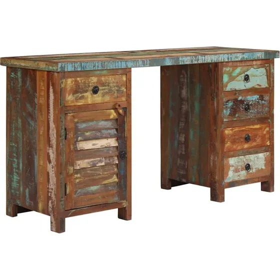 vidaXL piedestal-skrivebord 140x50x77 cm i massivt genbrugstræ