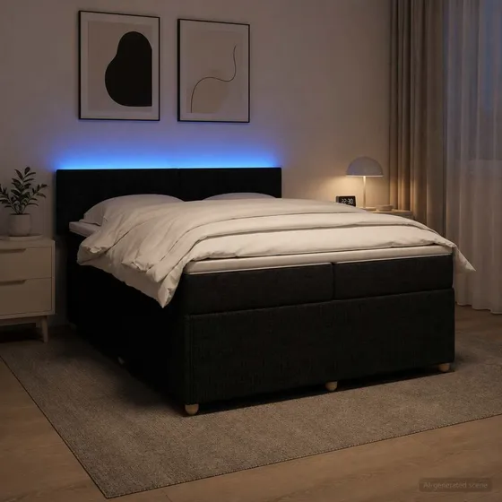 vidaXL Boxmadras med topmadras og hovedgærde, Sort, 200 x 200 cm