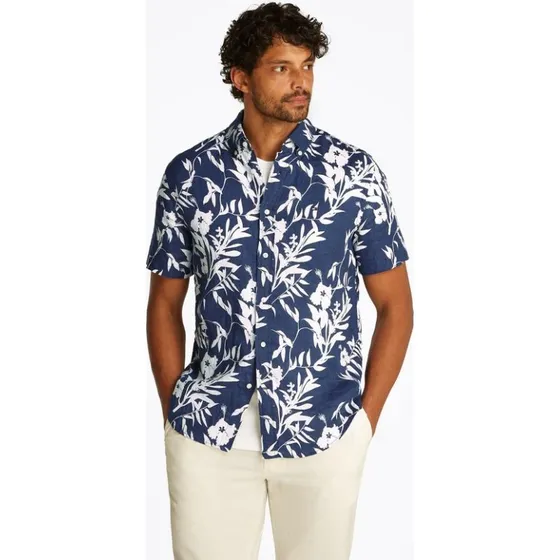 Linen Tropical Print SS RF Shirt