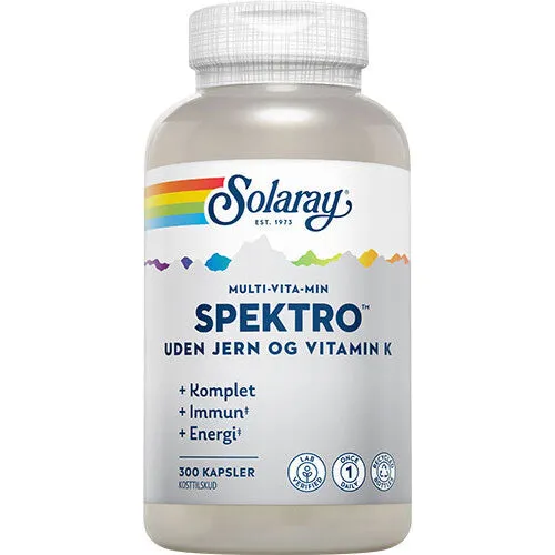 Solaray Spektro Multi-Vita-Min uden jern & K-vitamin, 300 kapsler
