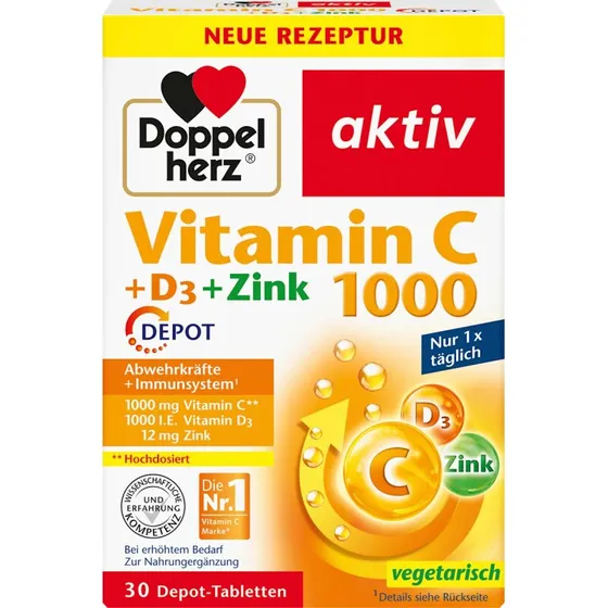 Doppelherz Vitamin C 1000 + D3 + Zink Depot, 30 stk
