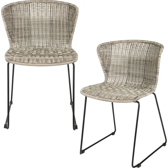 WOOOD Wings spisebordsstol - beige flettet rattan med sort stålramme