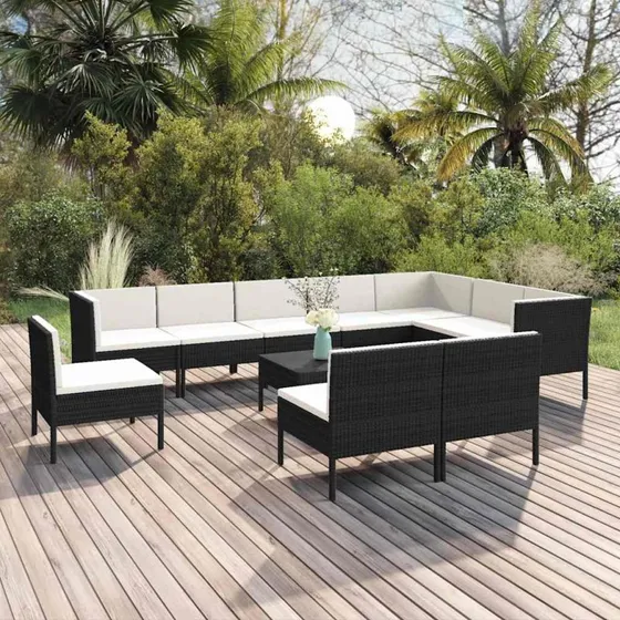 vidaXL loungesæt til haven 11 dele i sort polyrattan