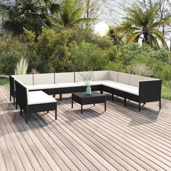 vidaXL loungesæt til haven 11 dele i sort polyrattan