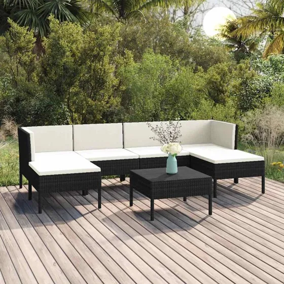 vidaXL loungesæt til haven 7 dele - sort polyrattan