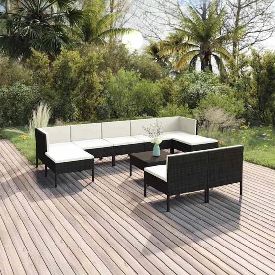 vidaXL loungesæt til haven 10 dele i sort polyrattan