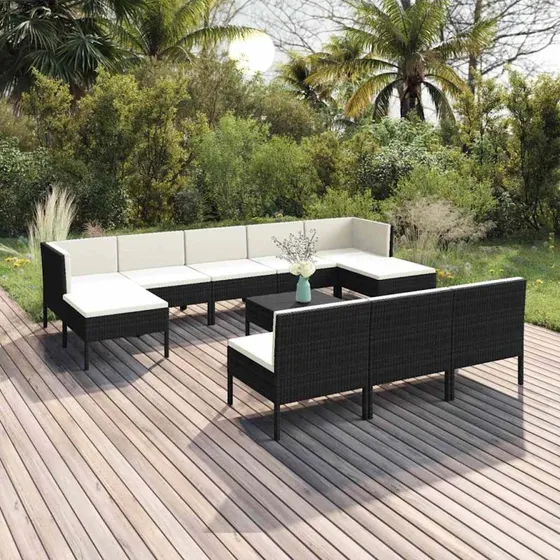 vidaXL loungesæt til haven 11 dele i sort polyrattan