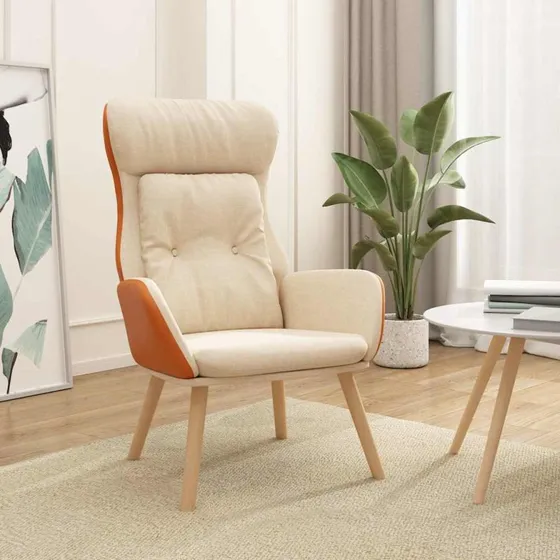 vidaXL Lænestol i stof og PVC, cremefarvet