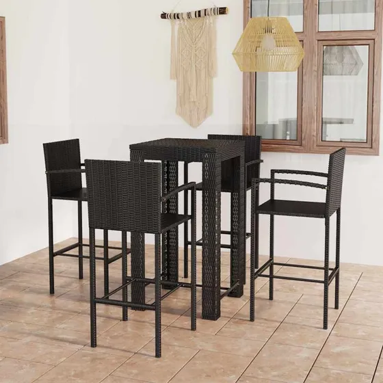 vidaXL udendørs barsæt 5 dele med armlæn i sort polyrattan