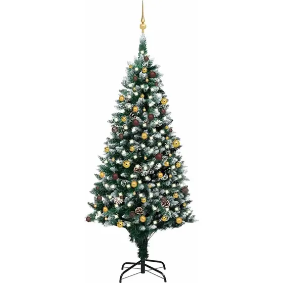 vidaXL kunstigt juletræ med LED, kugler og kogler, 240 cm