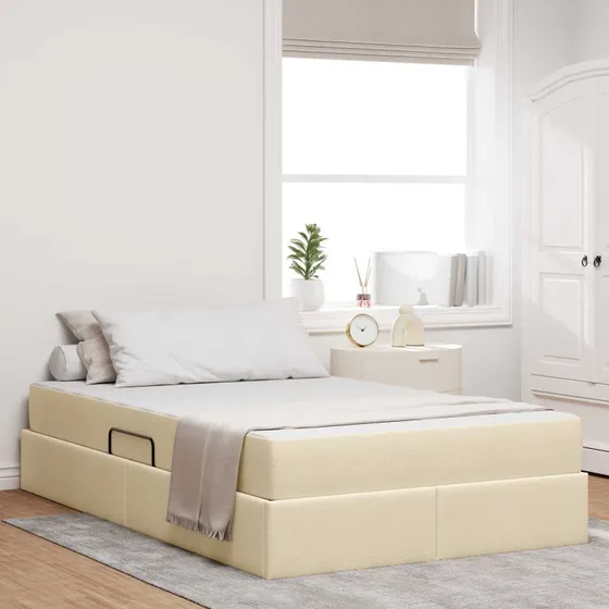 vidaXL Seng med opbevaring og madras, creme, 120 x 190 cm