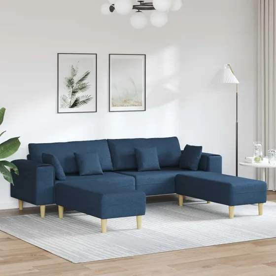 vidaXL Sofa 3 stk. Blå Stof - Moderne Hjørnesofa med 2 Ottomaner