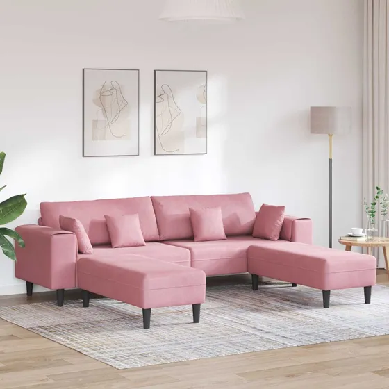 vidaXL Sofa 3 stk. Lyserød Fløjl - 3-delt hjørnesofa