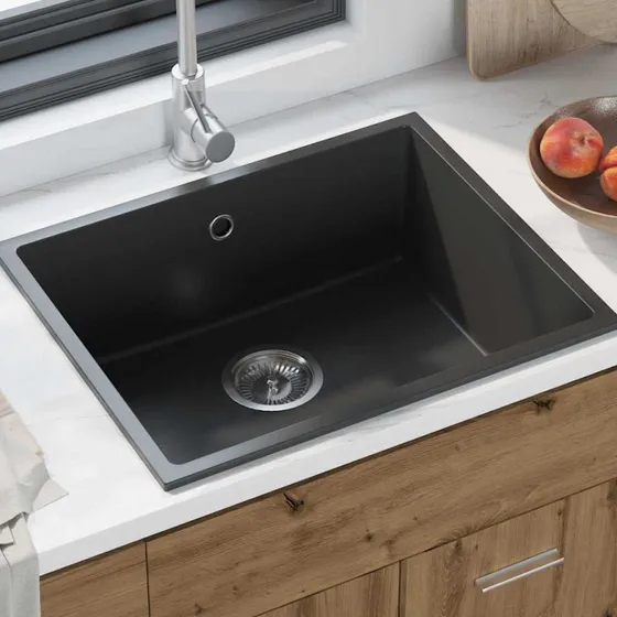 vidaXL Køkkenvask Sort Granit 54 x 44 x 20 cm