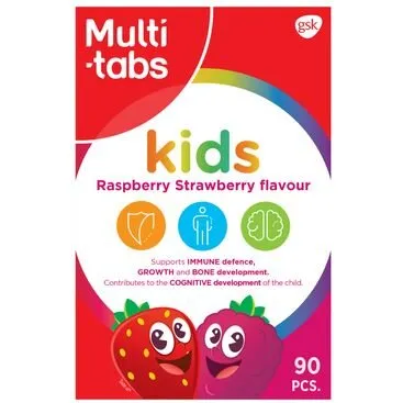 Multi-tabs Kids tyggetabletter Hindbær/Jordbær 90 stk.