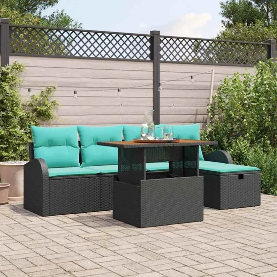vidaXL Havesofa Sæt 6 stk. Sort Polyrattan med bord