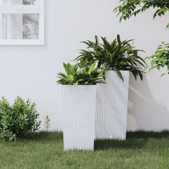 vidaXL Plantekrukke i rattanlook med udtagelig indsats, hvid, 26,5 l