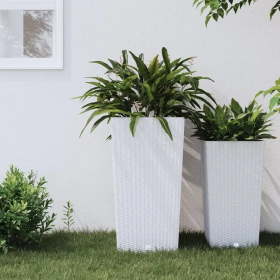 vidaXL Plantekrukke i rattanlook, hvid, 21/49 l