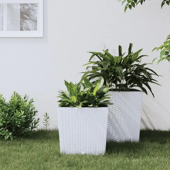 vidaXL plantekrukke i hvidt rattanlook med udtagelig indsats, 21/32 l