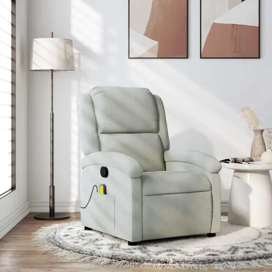vidaXL Massagestol i lysegrå velour med manuel lænefunktion