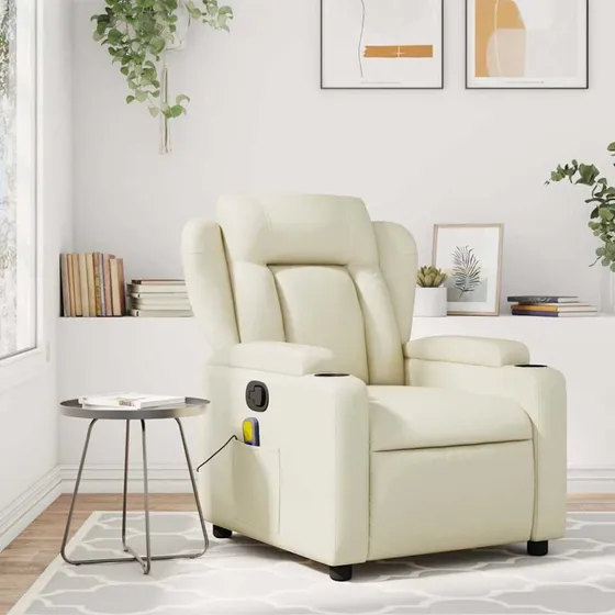 vidaXL massagestol i cremefarvet kunstlæder med manuel recliner