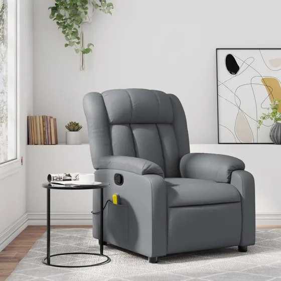 vidaXL massagestol i grå kunstlæder med manuel recliner