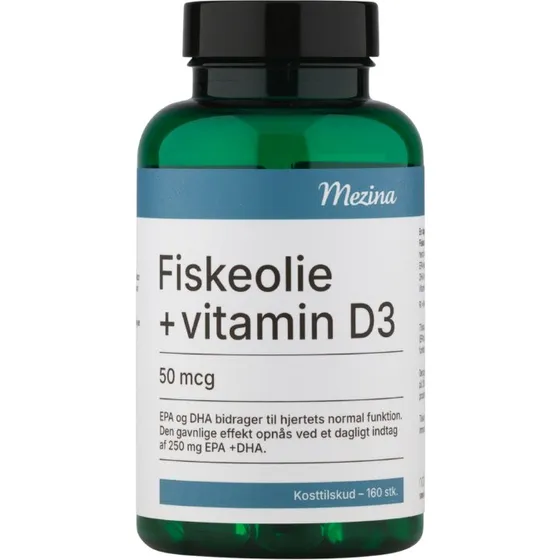 Mezina Green Fiskeolie + D3 50 µg, 160 kapsler