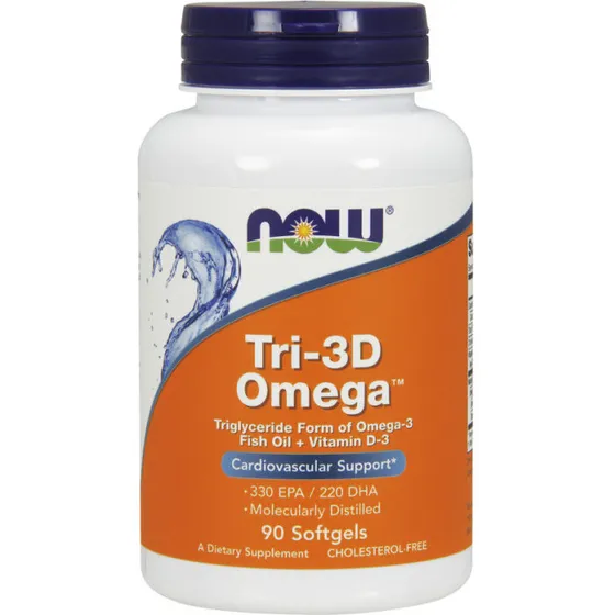 NOW Foods Tri3d OMEGA3 90 kapsler – Omega‑3 + D‑vitamin