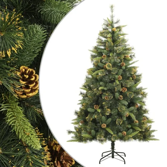 vidaXL Kunstigt juletræ med grankogler, 210 cm