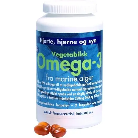 Dansk Farmaceutisk Industri Vegetabilsk Omega-3 Algeolie 180 kapsler