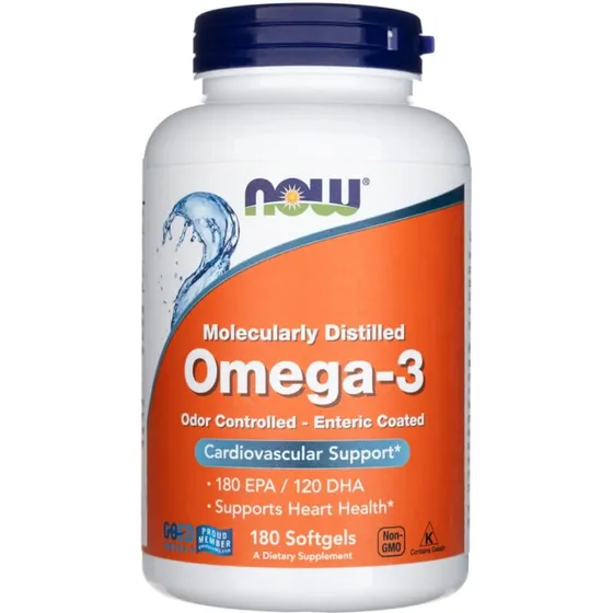 Now Foods Omega-3 180 softgels – enterisk belagt, molekylært destilleret