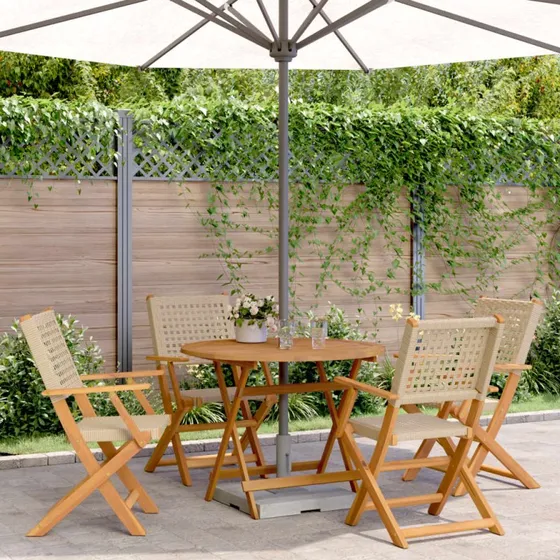 vidaXL havespisebordssæt 5 dele i polyrattan og akacietræ, beige