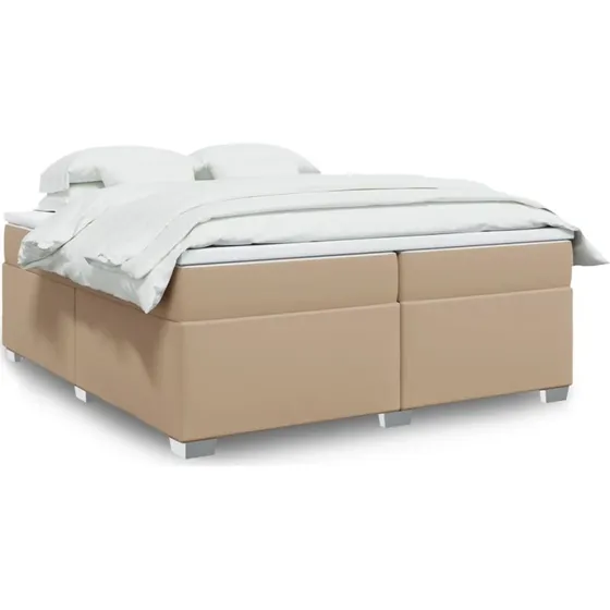 vidaXL kontinentalseng 200x200 cm i kunstlæder, cappuccinifarvet