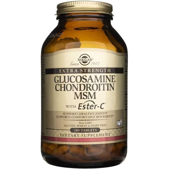 Solgar Extra Strength Glucosamin Chondroitin MSM med Ester‑C, 180 tabletter