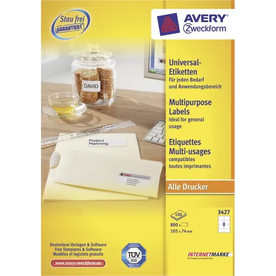 Avery Universaletiketter, 105 x 74 mm, 800 stk, Hvid