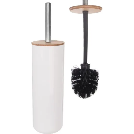 Whitney Toiletbørste med bambuslåg og rustfrit stål, hvid