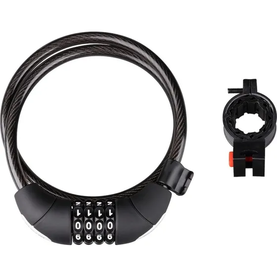 FORCE Lux spirallås med kode og holder - 85cm/10mm, Sort