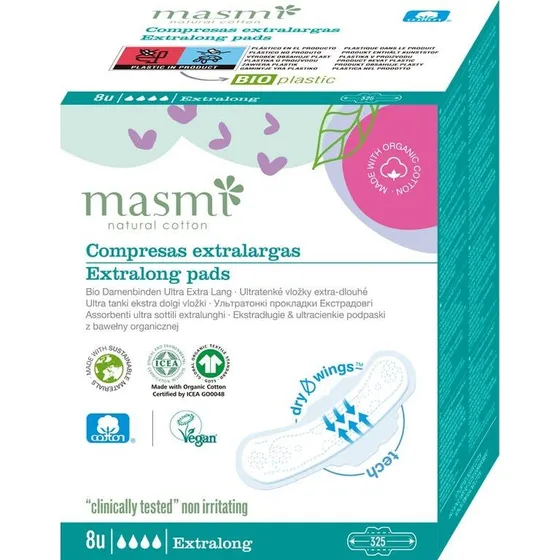 Masmi Ekstra lange økologiske bind, 8 stk.