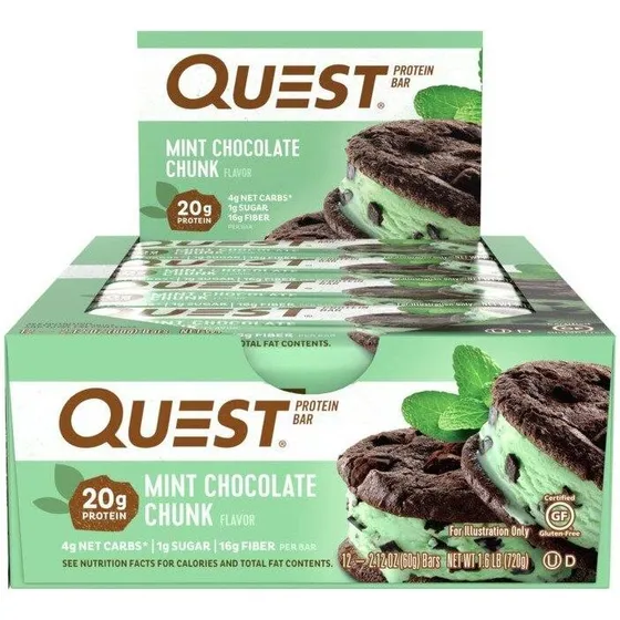 Quest Nutrition Mint Chocolate Chunk proteinbarer, 12 stk