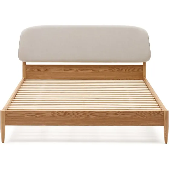 Kave Home Octavia dobbeltseng, beige polstret hovedgærde, 175x206 cm