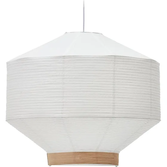 Kave Home Hila Pendel, hvid papir og egefinér, Ø80 cm