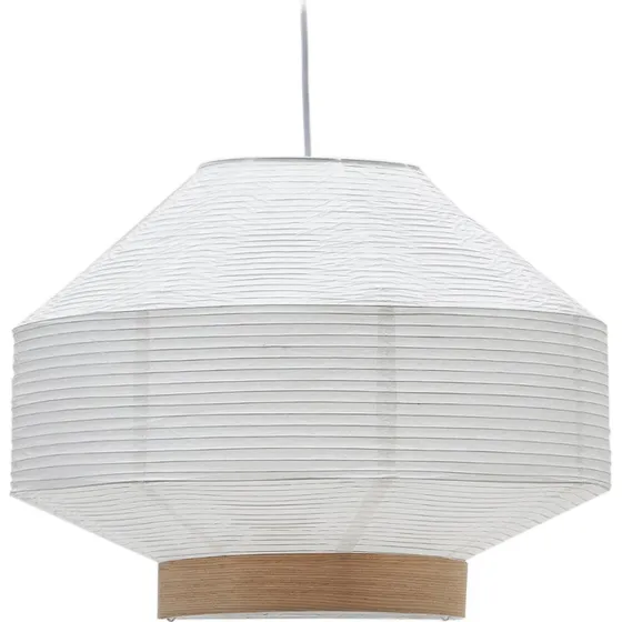 Kave Home Hila Pendellampe - Hvid Papir & Egefinér (55 cm)