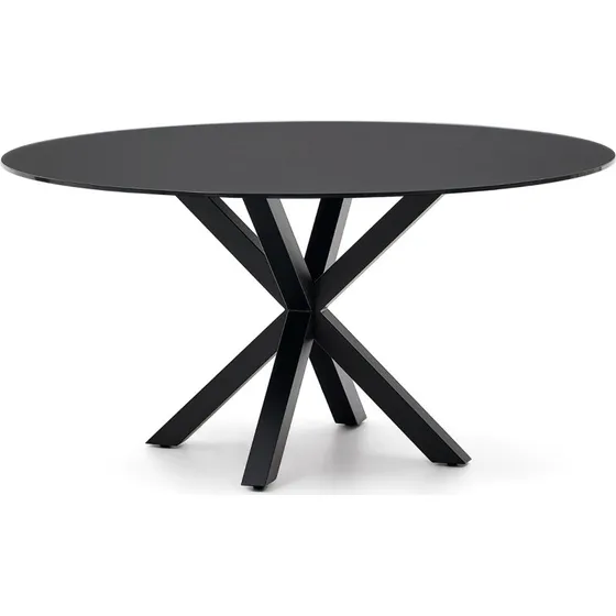 Kave Home Arya rundt spisebord, Ø150 cm, sort stål og glas