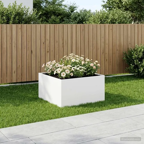 vidaXL Have Blomsterkrukke Hvid 100x100x40 cm Koldvalset stål