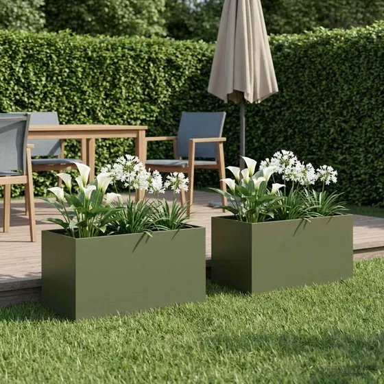 vidaXL Have Blomsterkrukke 2 stk. Olivengrøn 100x50x50 cm