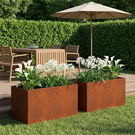 vidaXL Have Blomsterkrukke 2 stk. Rusten Cortenstål 100x50x50 cm