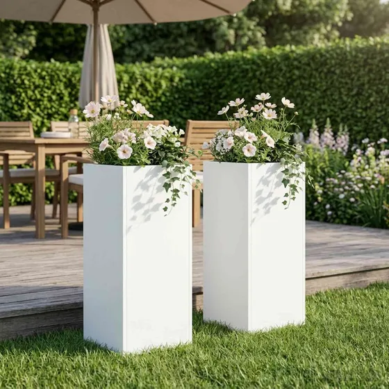vidaXL Have Blomsterkrukke 2 stk. Hvid 20x20x40 cm Koldvalset stål